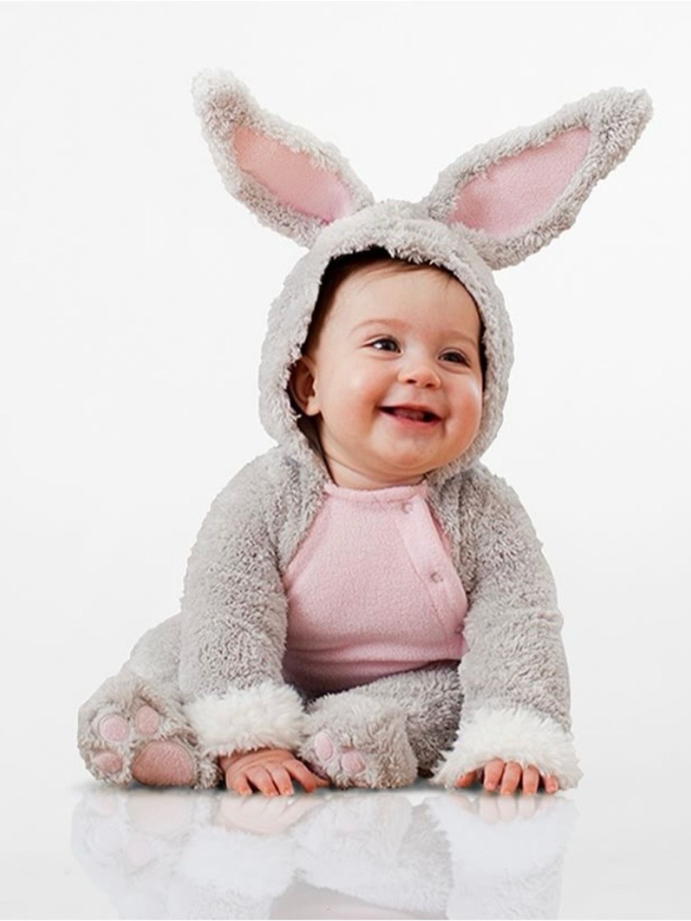 Pottery Barn Kids Baby Bunny Plush Hooded Costume - Pink & Light Gray Size 6-12M